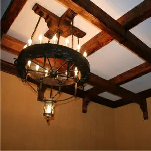 Круглая деревянная люстра 