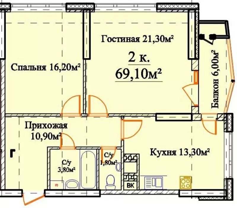 Продам 2 комнатную квартиру,  ЖК 