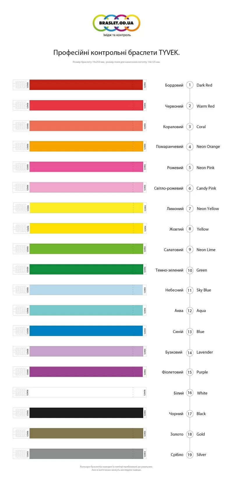 Контрольний одноразовий браслет Tyvek 19 мм з відривною частиною Lime 2